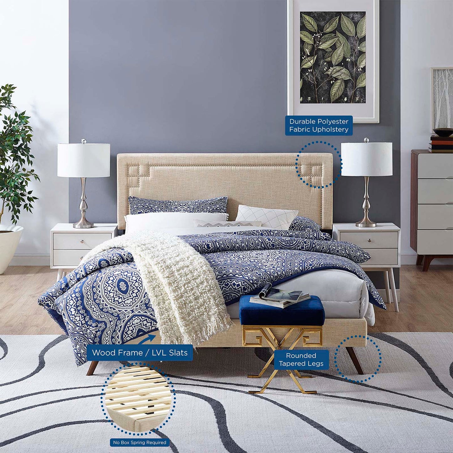 Ruthie Full Fabric Platform Bed with Round Splayed Legs By Modway - MOD-5929 | Beds | Modishstore - 6