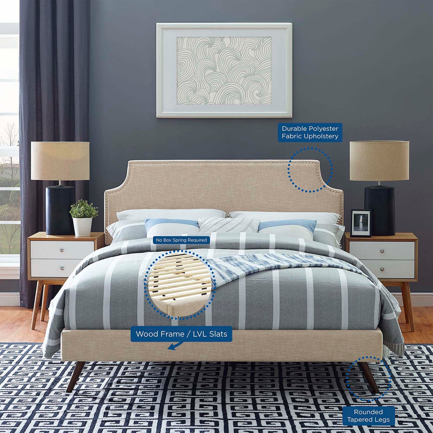 Corene Queen Fabric Platform Bed with Round Splayed Legs By Modway - MOD-5947 | Beds | Modishstore - 6