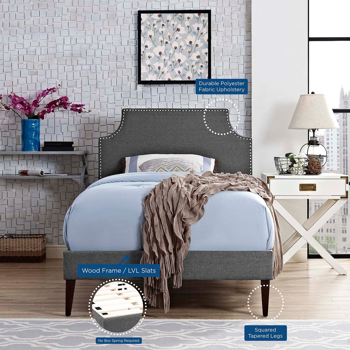 Corene Twin Fabric Platform Bed with Squared Tapered Legs By Modway - MOD-5951 | Beds | Modishstore - 6