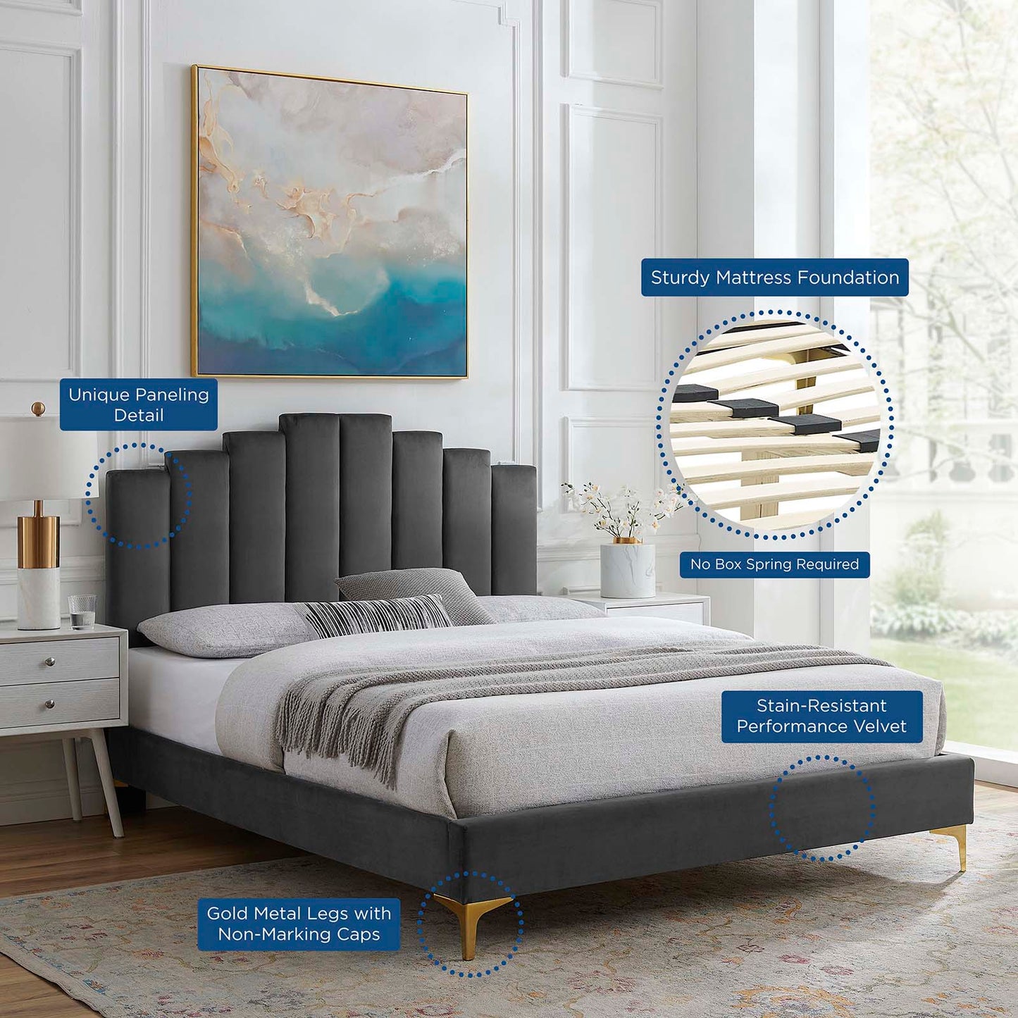 Elise Full Performance Velvet Platform Bed By Modway - MOD-6880 | Beds | Modishstore - 106