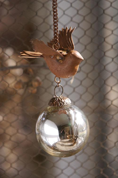 Vagabond Vintage Small Antiqued Mercury Bird Ornament | Modishstore | Holiday