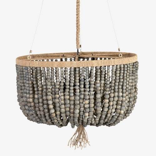 Manika Wooden Beaded Chandelier, Gray - Small by Jeffan- 40 inch cord not adjustable | Chandeliers | Modishstore