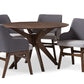 baxton studio monte mid century modern walnut wood round 5 piece dining set | Modish Furniture Store-2