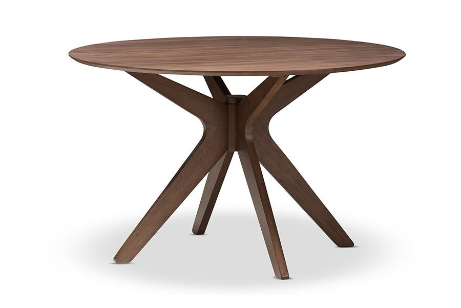 baxton studio monte mid century modern walnut wood 47 inch round dining table | Modish Furniture Store-3