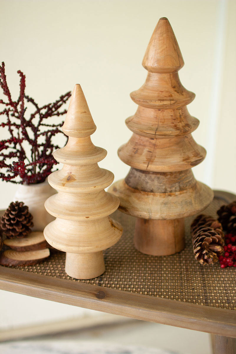 Turned Mango Wood Christmas Trees S/2 By Kalalou-2