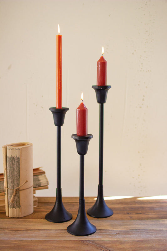 Black metal taper candle stands Set Of 3 By Kalalou | Modishstore | Candle Holders