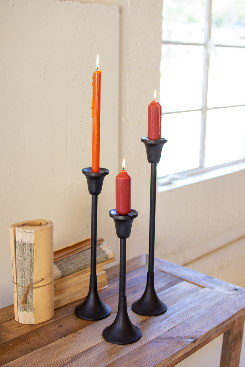 Black metal taper candle stands Set Of 3 By Kalalou-2