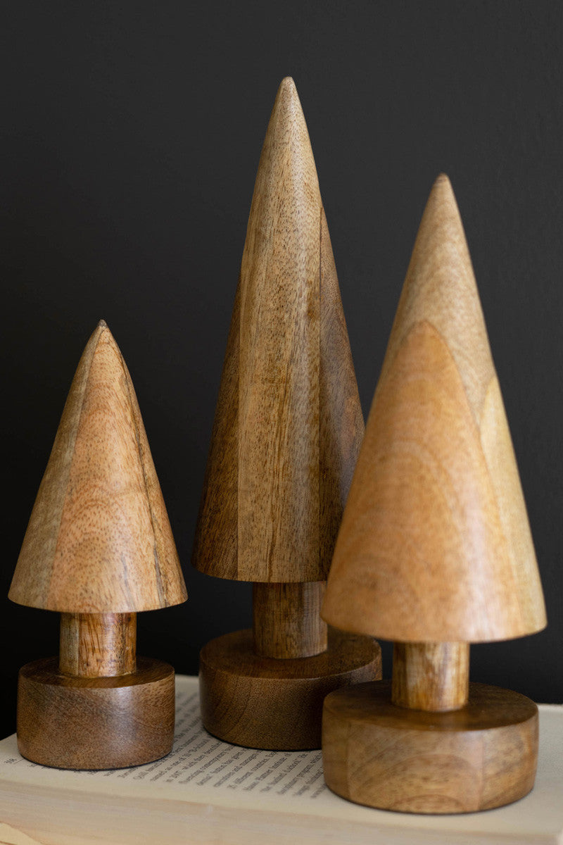 Set Of Three Turned Wooden Christmas Trees By Kalalou | Christmas Trees | Modishstore - 2