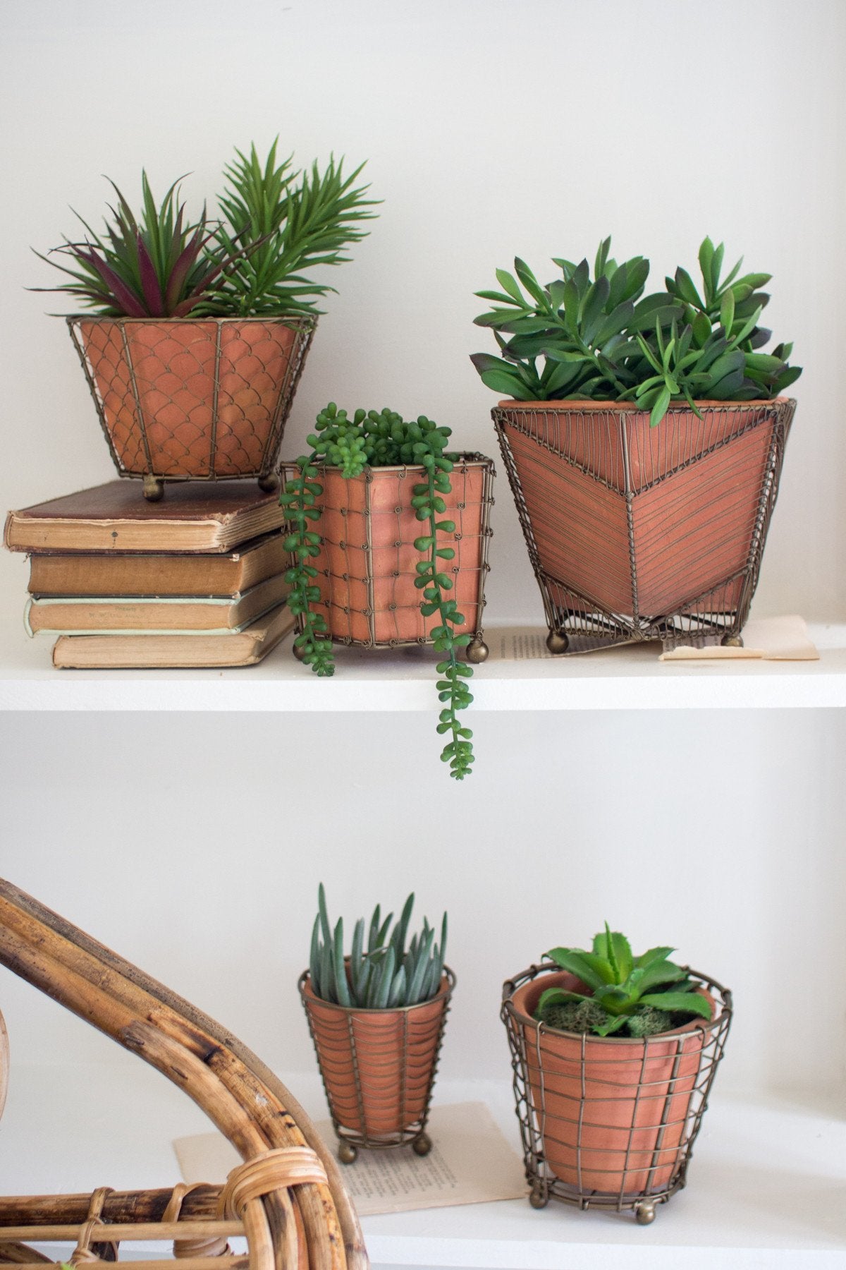 Kalalou Terracotta Planters With Wire Wrap - Set Of 5 | Modishstore | Planters, Troughs & Cachepots