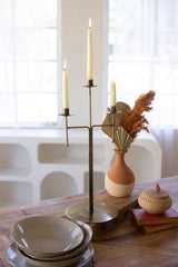 Antique Brass Tabletop Candelabra W Three Candle Holders