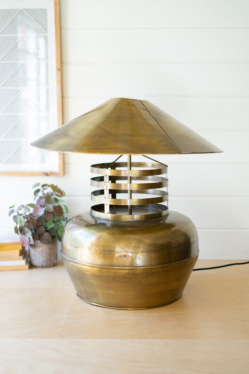 Antique Brass Table Lamp With Metal Shade - Brown – Modish Store