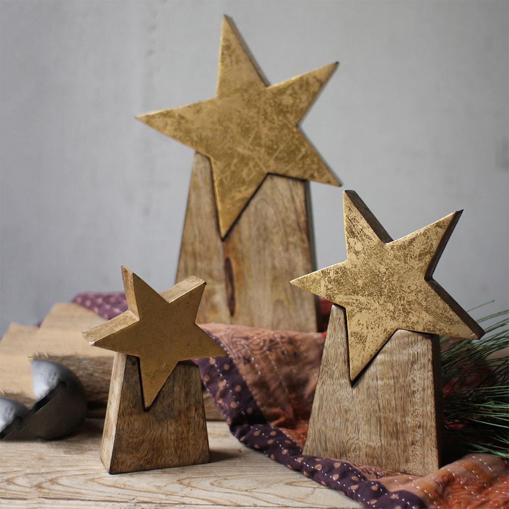 Kalalou Wooden Star On Base - Set of 3 | Modishstore | Holiday