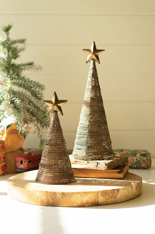 Set Of Two Rustic Metal Table Top Christmas Trees By Kalalou | Christmas Trees | Modishstore