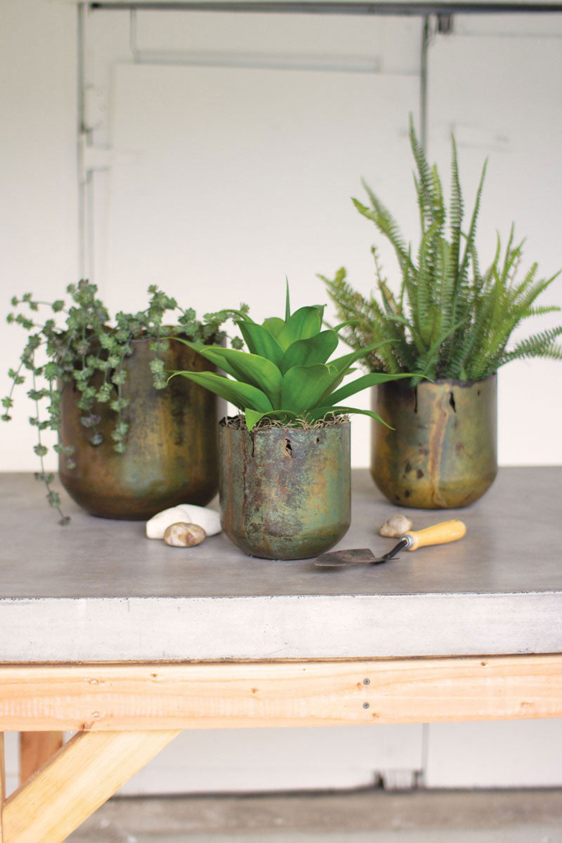rustic pots for indoor plants Set of 3 Rustic Verdigris Iron Planters