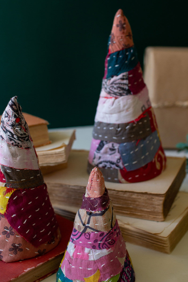 Set Of Three Small Kantha Christmas Topiaries By Kalalou | Christmas Trees | Modishstore - 3