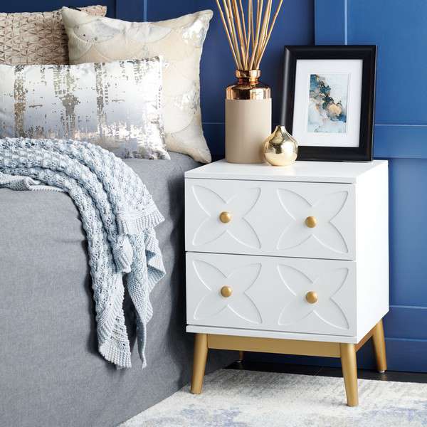 Safavieh Ottoline 2 Drawer Patterned Night Stand - White | Nightstands | Modishstore - 4