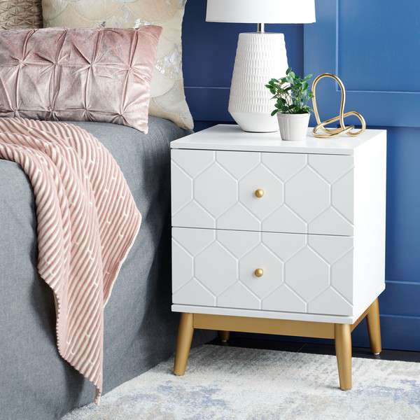 Safavieh Kit 2 Drawer Patterned Night Stand - White | Nightstands | Modishstore - 4