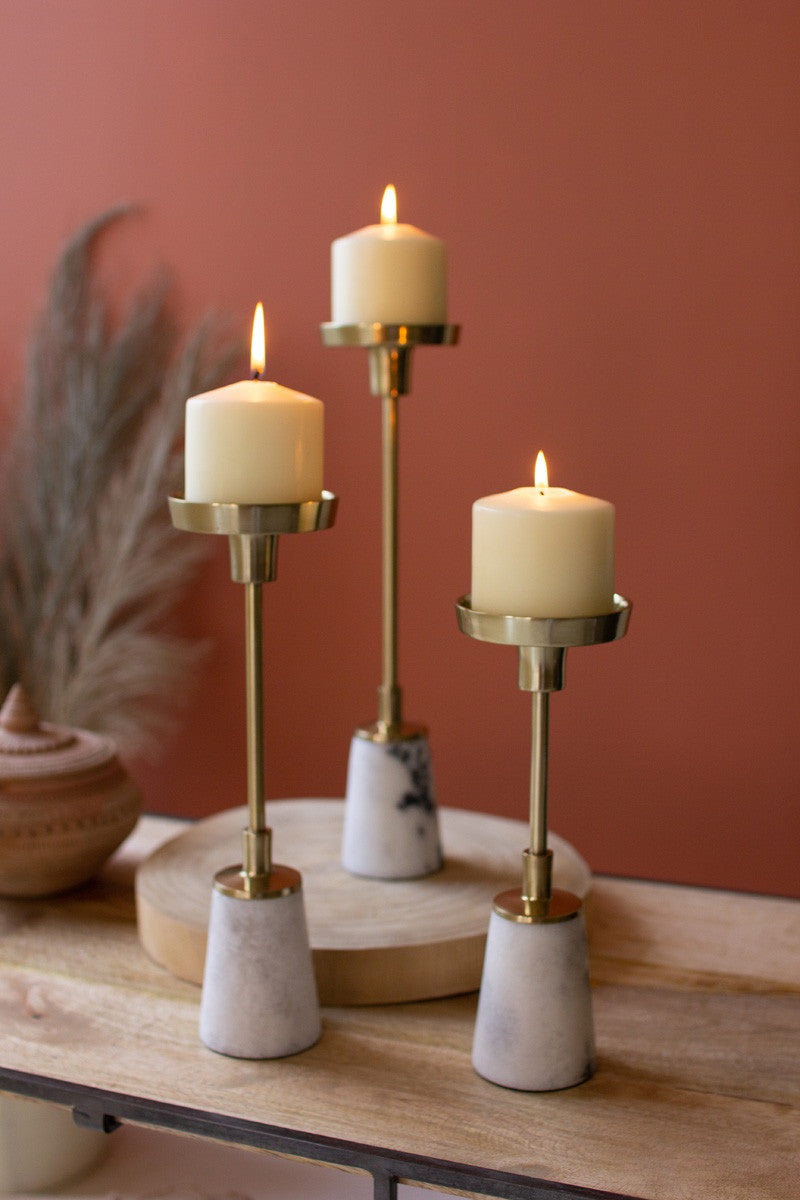 Brass Taper Candle Holders With Marble Bases Set Of 3 By Kalalou