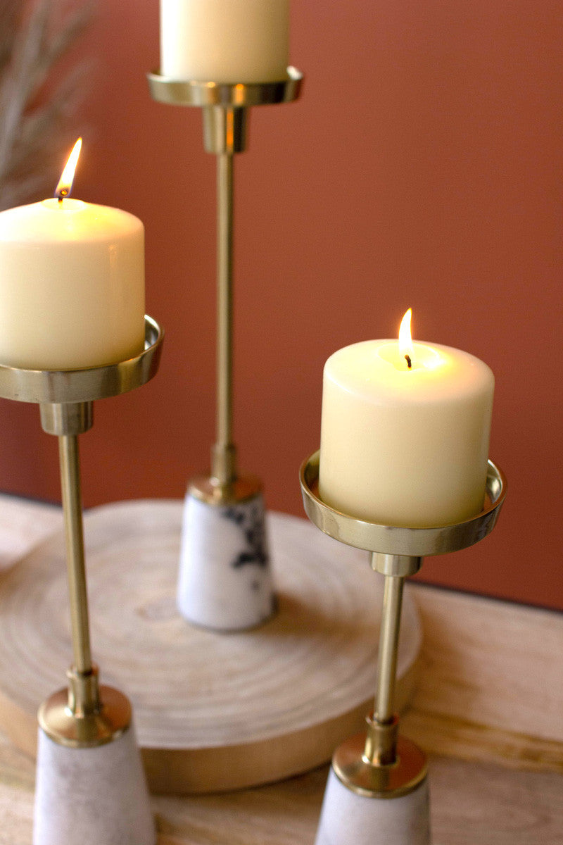Brass Taper Candle Holders With Marble Bases Set Of 3 By Kalalou | Candle Holders |  Modishstore  - 2