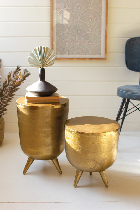Antique Brass  Aluminium Drum Tables Set Of 2 By Kalalou | Side Tables |  Modishstore 