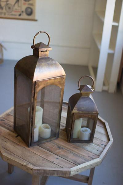 Kalalou Set of Two Antique Bronze Lanterns | Modishstore | Lanterns