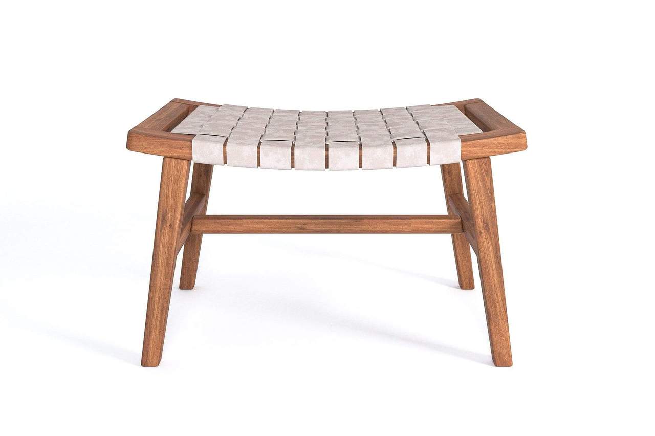 Masaya Wood & Leather Ottoman | Ottomans | Modishstore - 16