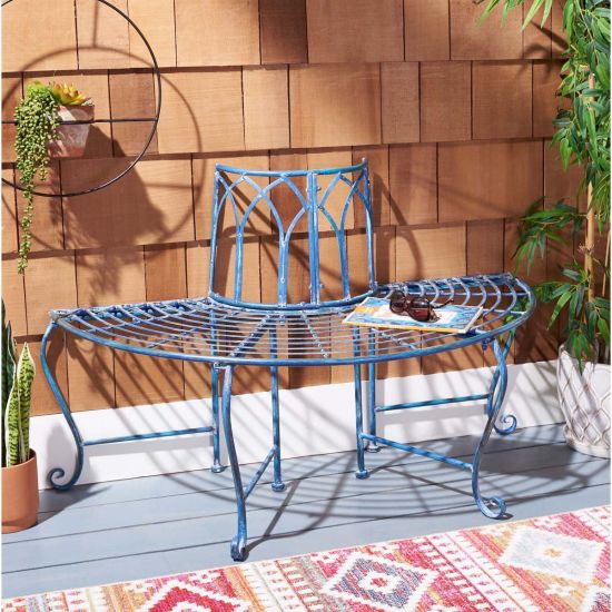 Safavieh Abia Wrought Iron 50-Inch W Outdoor Tree Bench | Outdoor Stools & Benches | Modishstore - 11