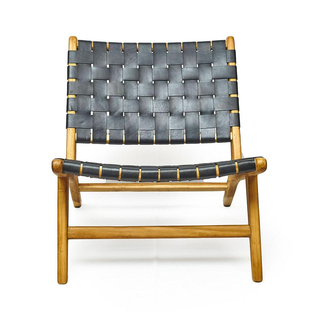 Woven Leather & Teak Lounge Chair - Black | Accent Chairs | AL509 | Modishstore - 6