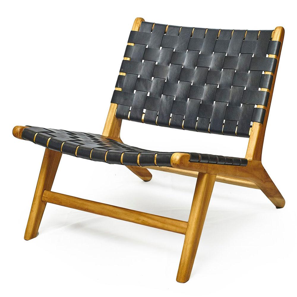 Woven Leather & Teak Lounge Chair - Black | Accent Chairs | AL509 | Modishstore - 3
