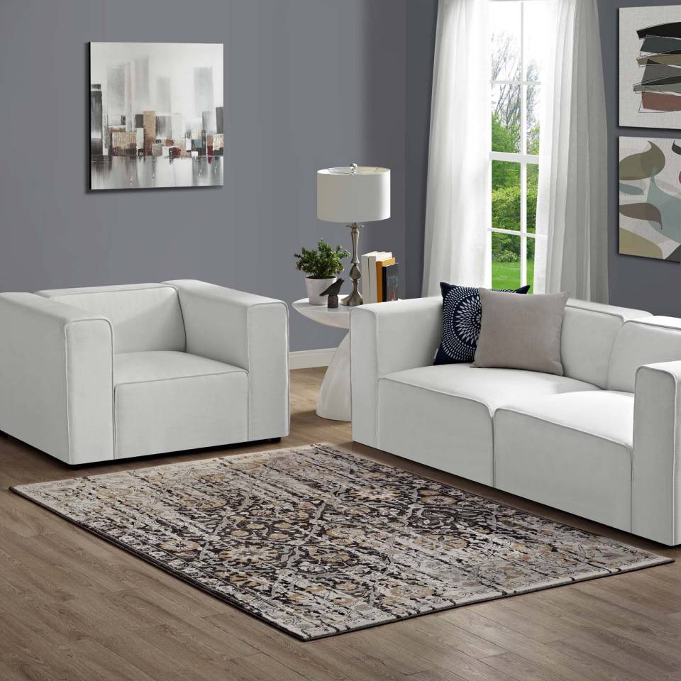 Modway Ganesa Distressed Diamond Floral
Lattice 8x10 Area Rug - R-1108-810 | Rugs | Modishstore - 8