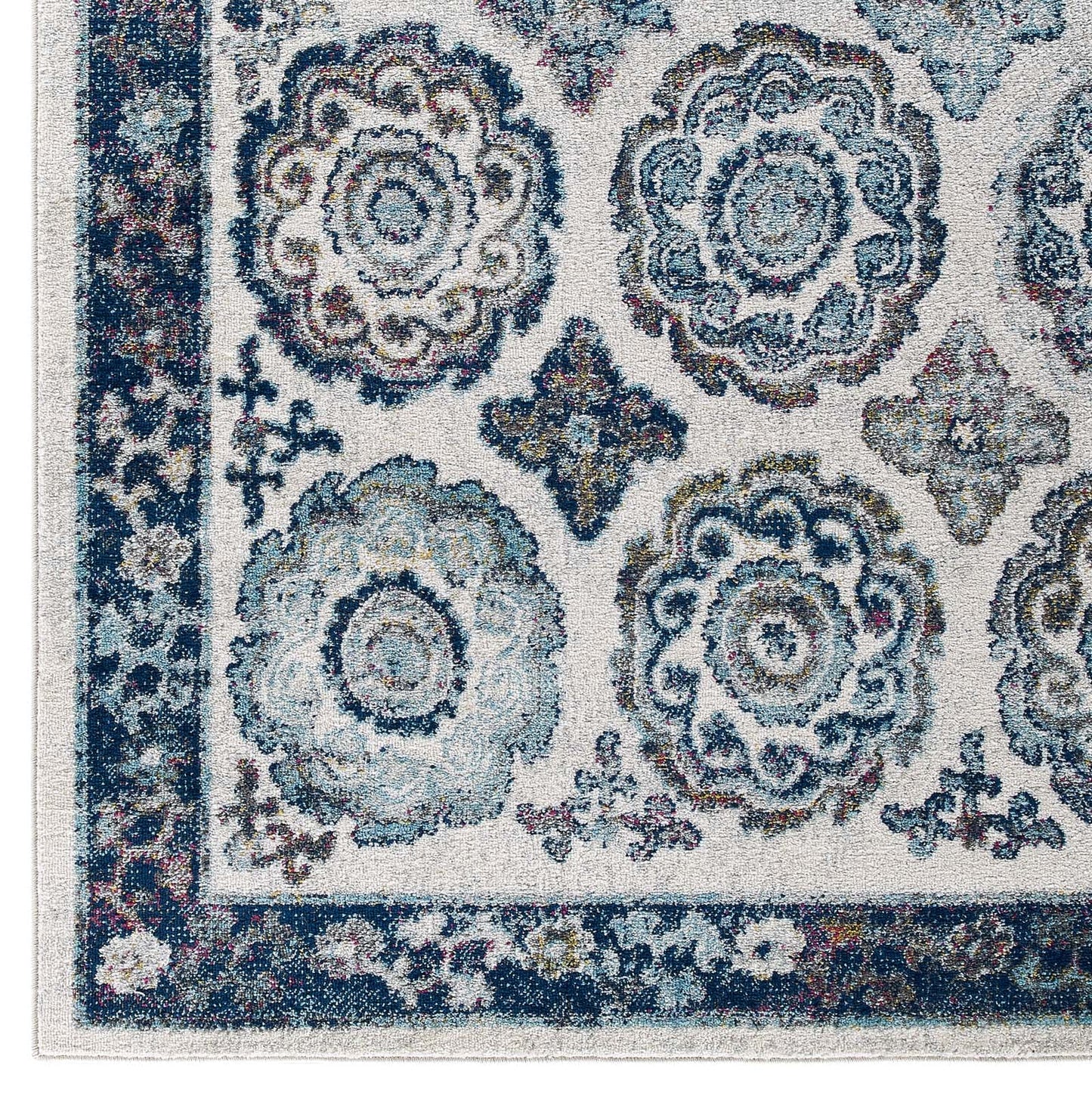 Modway Entourage Odile Transitional Distressed Vintage Floral Moroccan Trellis 8x10 Area Rug Ivory and Blue | Rugs | Modishstore-3