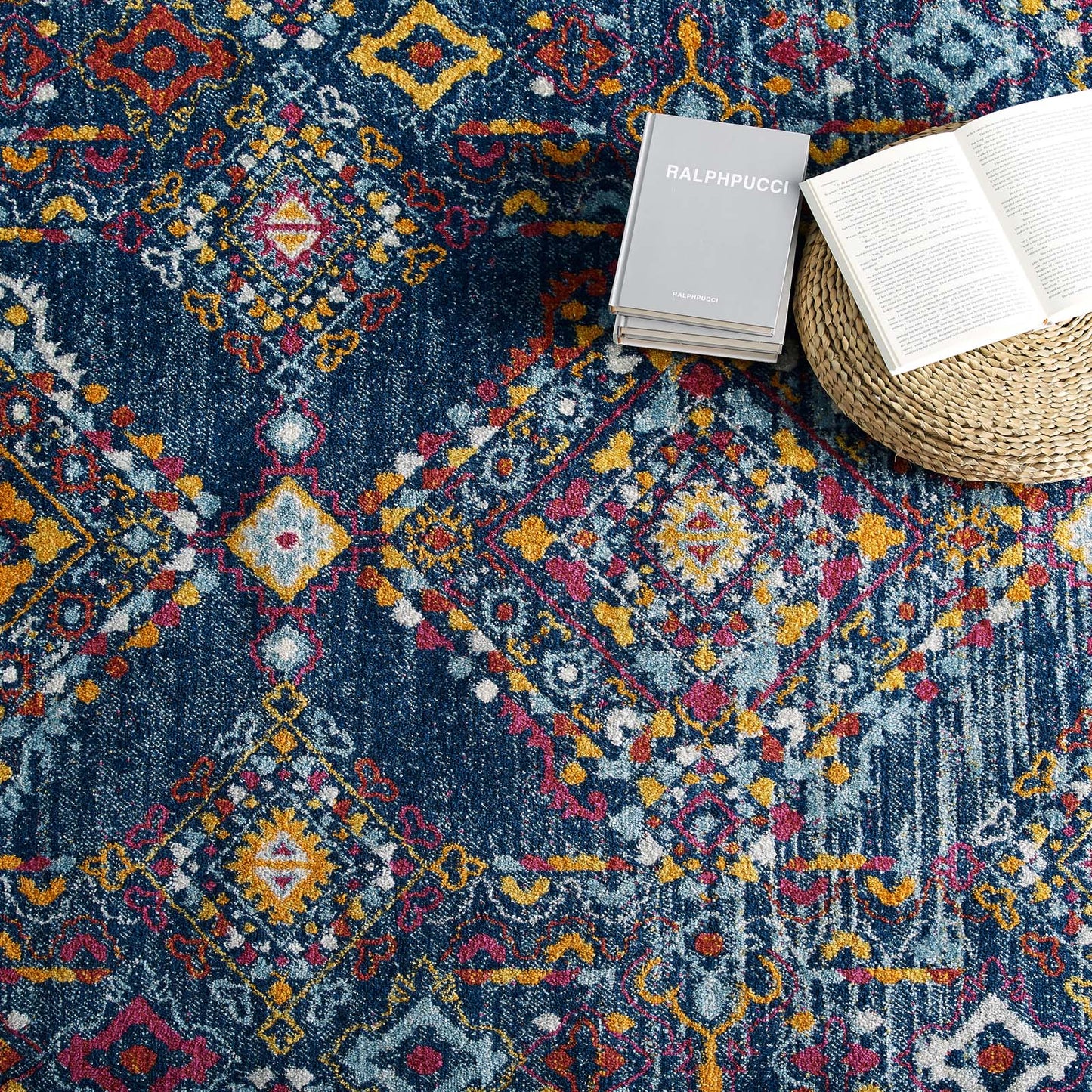 Modway Entourage Khalida Distressed Vintage Floral Lattice 8x10 Area Rug Blue, Orange, Yellow, Red - R-1169-810 | Rugs | Modishstore - 8