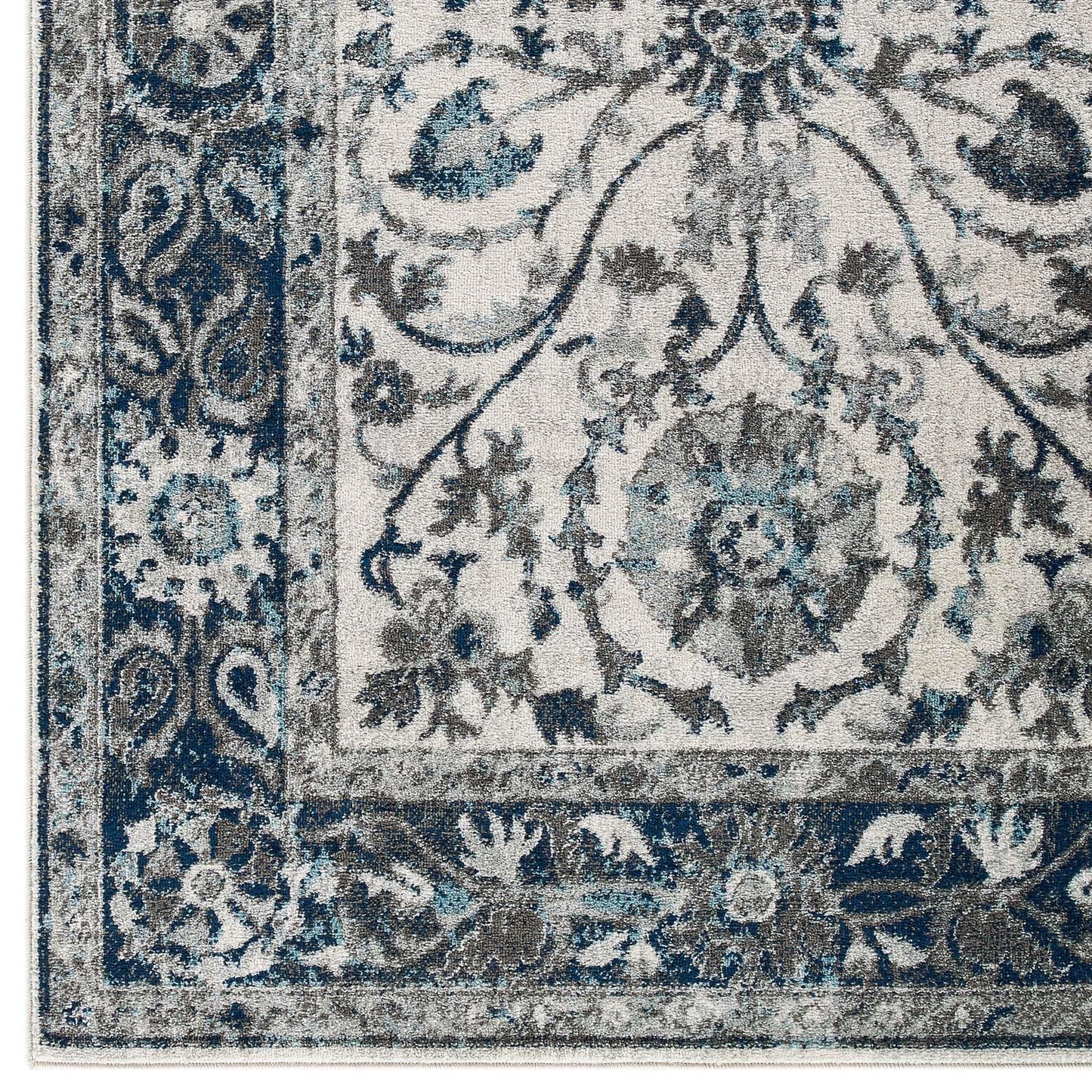 Modway Entourage Samira Distressed Vintage Floral Persian Medallion 8x10 Area Rug Ivory and Blue - R-1174-810 | Rugs | Modishstore - 8