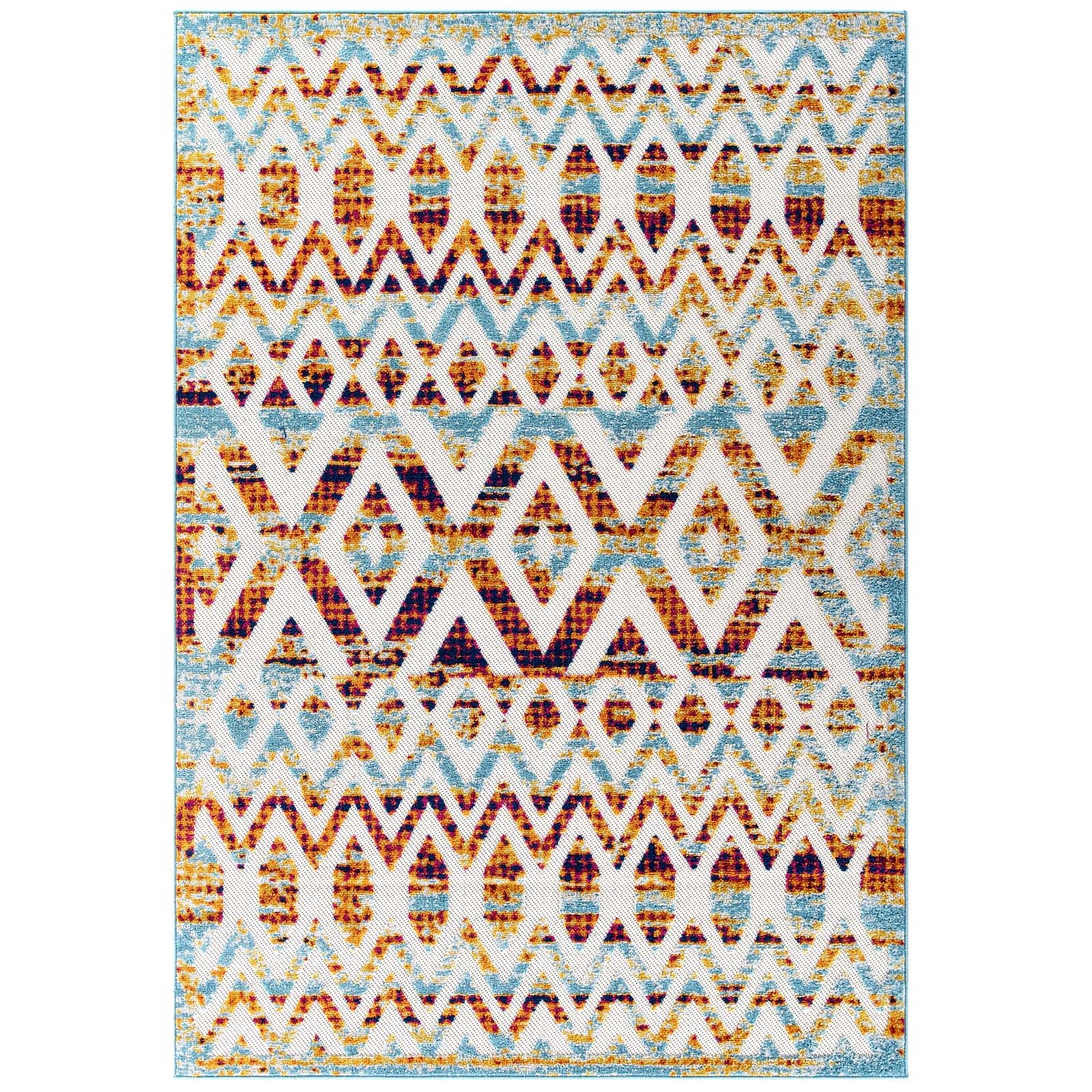 Modway Reflect Tamako Distressed Vintage Diamond and Chevron Moroccan Trellis 8x10 Indoor and Outdoor Area Rug Multicolored | Rugs | Modishstore-2