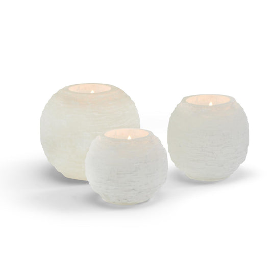 Glaciers Selenite Crystal Sphere Candleholder Set Of 12 By Tozai Home | Candle Holders | Modishstore