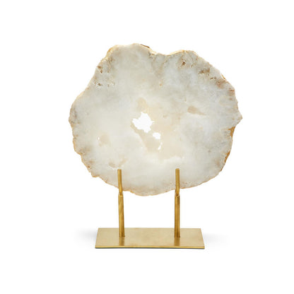 White Quartz Geode Slab On Gold Stand By Tozai Home