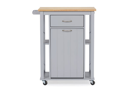 Baxton Studio Yonkers Contemporary Light Grey Kitchen Cart with Wood Top | Modishstore | Kitchen Accessories