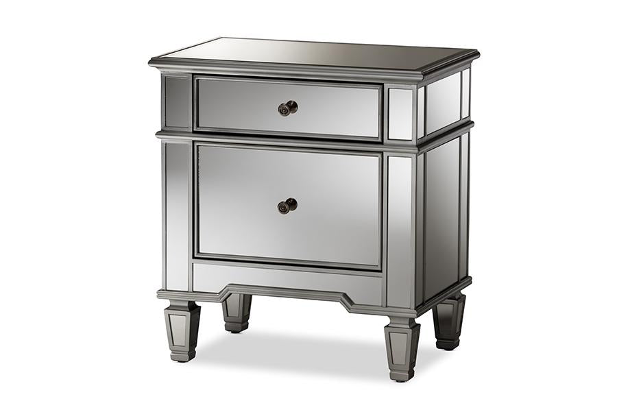 baxton studio sussie hollywood regency glamour style mirrored 2 drawer nightstand | Modish Furniture Store-3