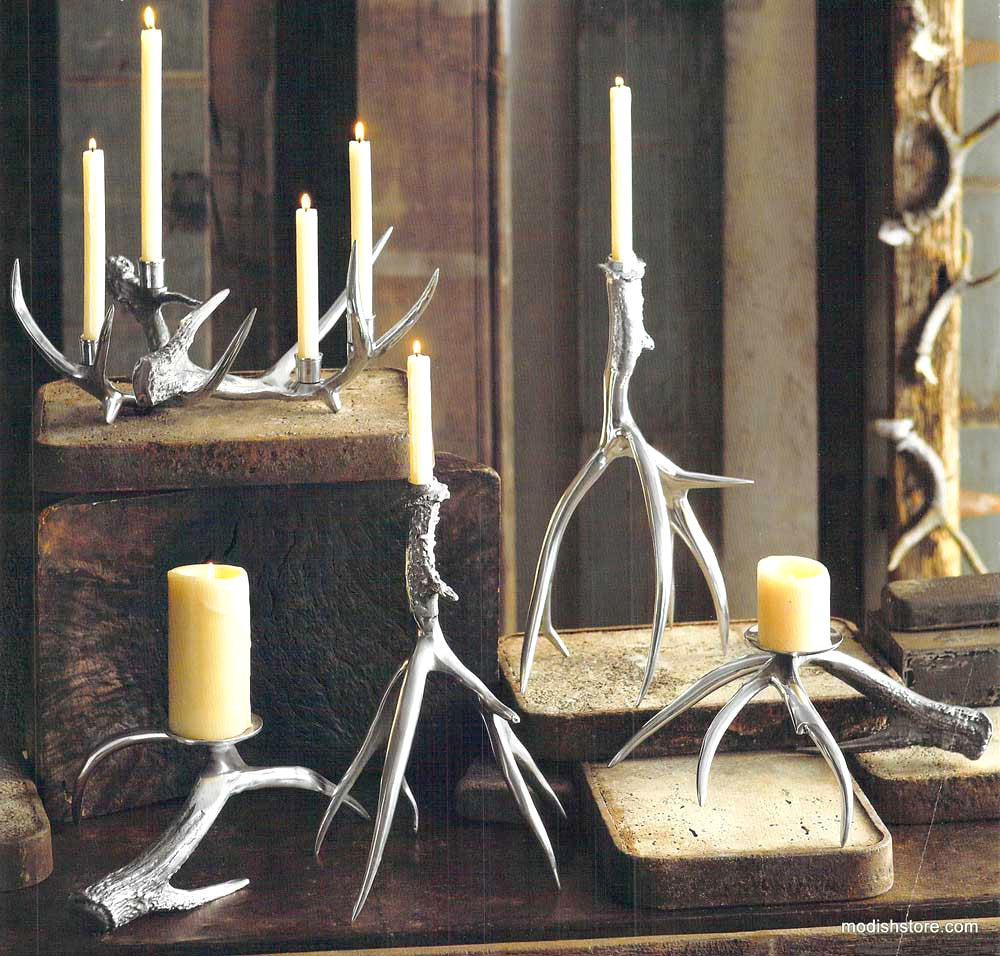 Roost Polished Antler Candlesticks & Pillar Holders