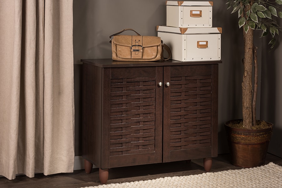 baxton studio winda modern and contemporary 2 door dark brown wooden entryway shoes storage cabinet | Modish Furniture Store-6
