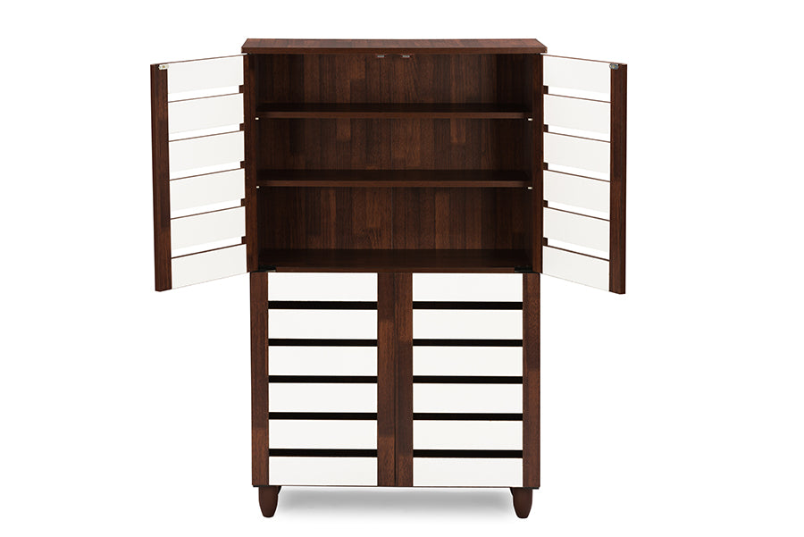 baxton studio gisela oak and white 2 tone shoe cabinet with 4 door | Modish Furniture Store-2