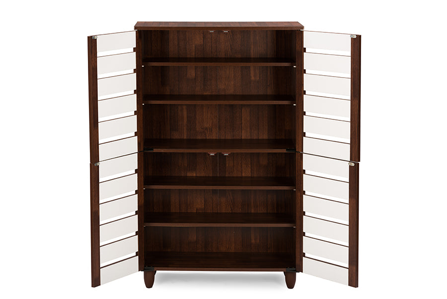 baxton studio gisela oak and white 2 tone shoe cabinet with 4 door | Modish Furniture Store-3