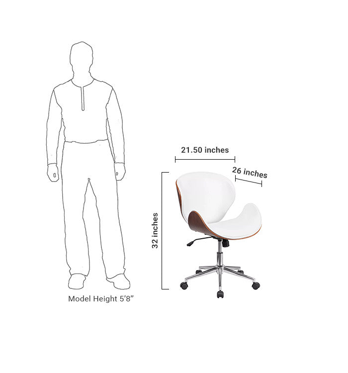 Flash Furniture Mid-Back Walnut Wood Swivel Conference Chair In White Leather | Office Chairs | Modishstore - 5