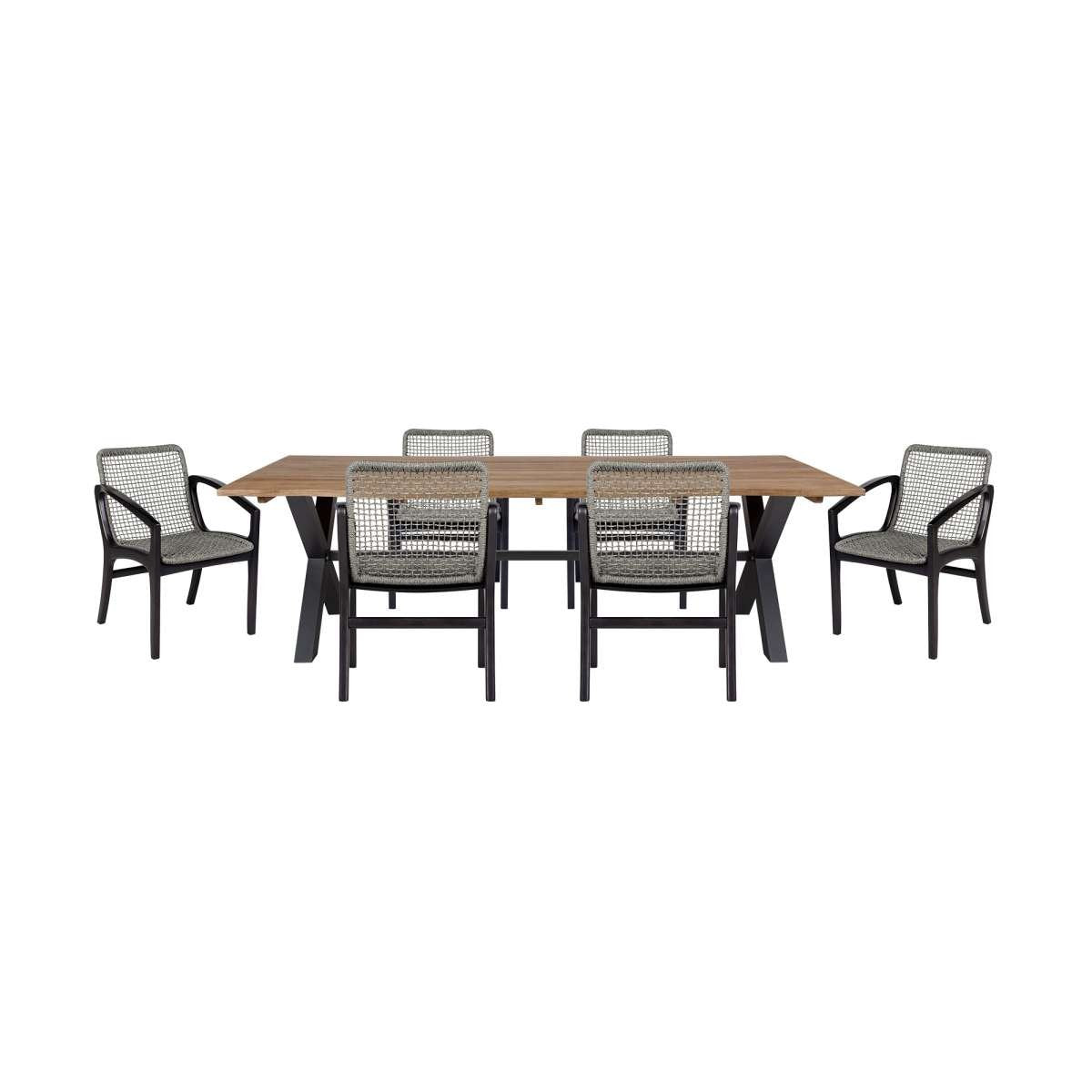 Glendora Beckham Outdoor Patio 7 Piece Live Edge Dining Set in Eucalyptus Wood and Gray Rope By Armen Living | Outdoor Dining Sets | Modishstore - 2
