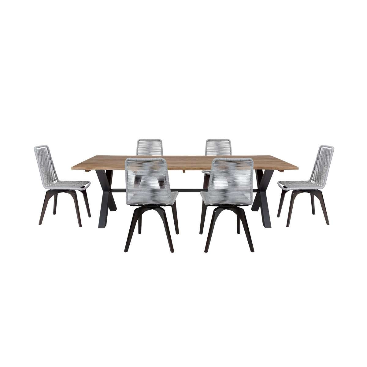 Glendora Island Outdoor Patio 7 Piece Live Edge Dining Set in Eucalyptus Wood and Silver Rope By Armen Living | Outdoor Dining Sets | Modishstore - 2