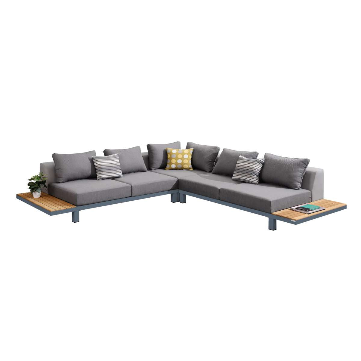 Polo 4 piece Outdoor Sectional Set with Dark Gray Cushions and Modern Accent Pillows By Armen Living | Outdoor Sofas, Loveseats & Sectionals |  Modishstore  - 4