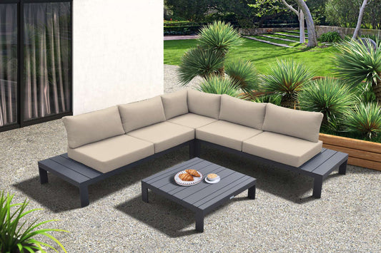 Razor Outdoor 4 piece Sectional set in Dark Grey Finish and Taupe Cushions By Armen Living | Outdoor Sofas, Loveseats & Sectionals |  Modishstore 