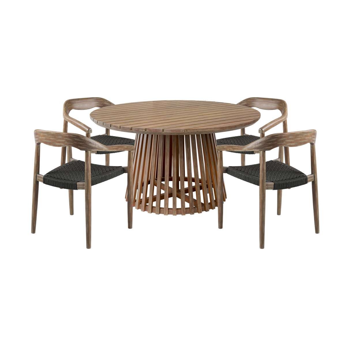 Escondido Santo Outdoor Patio 5 Piece Round Dining Set in Eucalyptus Wood and Charcoal Rope By Armen Living | Outdoor Dining Sets | Modishstore - 2