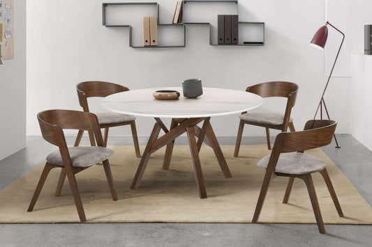 Venus and Jackie 5 Piece Walnut and Marble Round Dining Set By Armen Living | Dining Sets | Modishstore