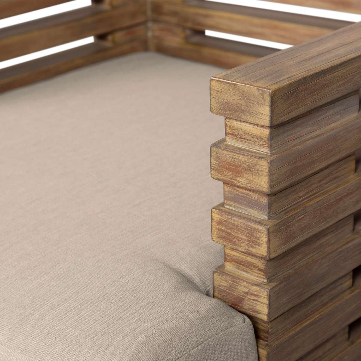 Vivid Outdoor Patio 5 Piece Dining Set in Light Eucalyptus Wood with Taupe Olefin Cushions By Armen Living | Outdoor Dining Sets | Modishstore - 9